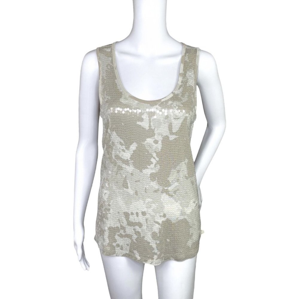 Michael Kors Beige Sequin Tank Sleeveless Top Cami Size Medium